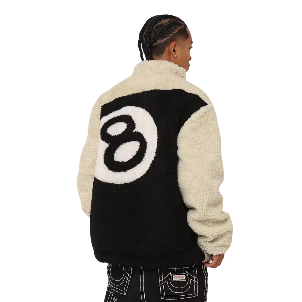 Stussy 8 Ball Reversible Fleece Jacket - Cream/Black