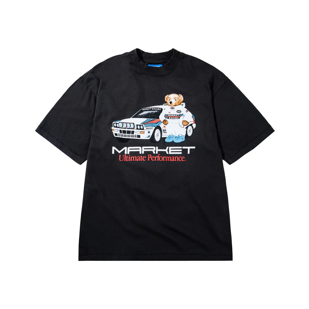 Market Studios Ultimate Rally Bear White Car T-Shirt - Washed Black