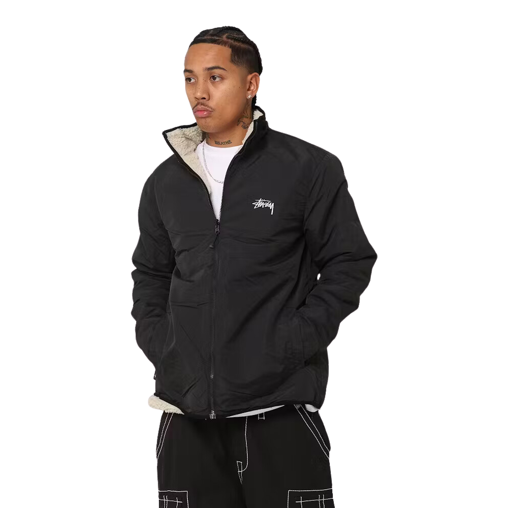 Stussy 8 Ball Reversible Fleece Jacket - Cream/Black