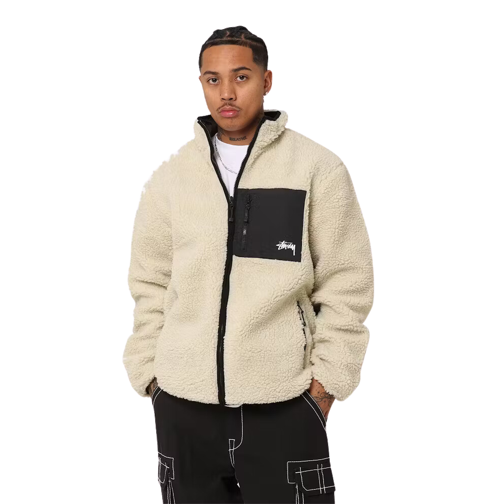 Stussy 8 Ball Reversible Fleece Jacket - Cream/Black