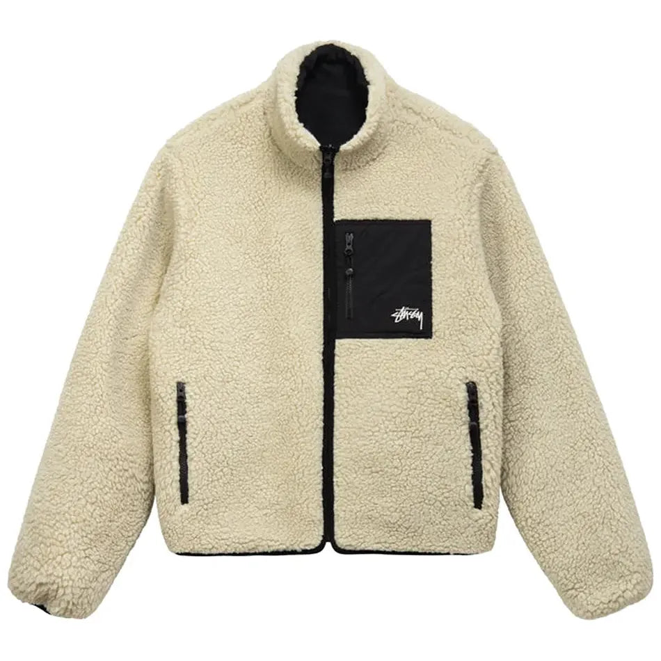 Stussy 8 Ball Reversible Fleece Jacket - Cream/Black