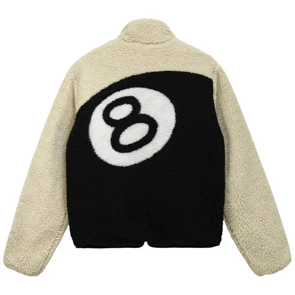 Stussy 8 Ball Reversible Fleece Jacket - Cream/Black