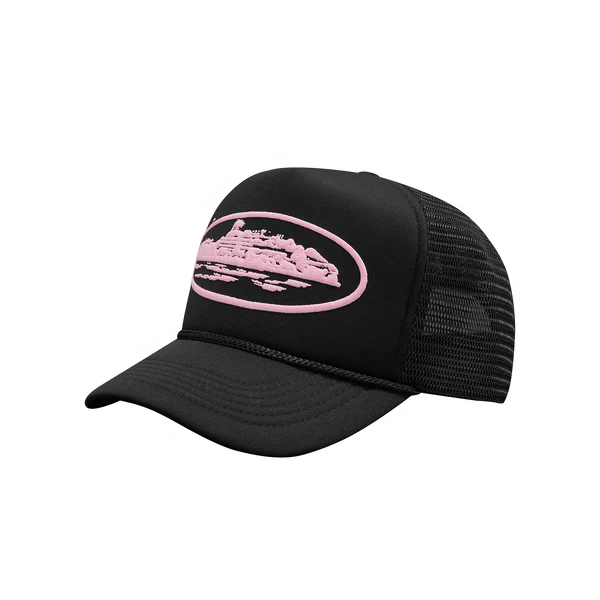 Corteiz Alcatraz Premium Puff Print Trucker Hat - Black & Pink