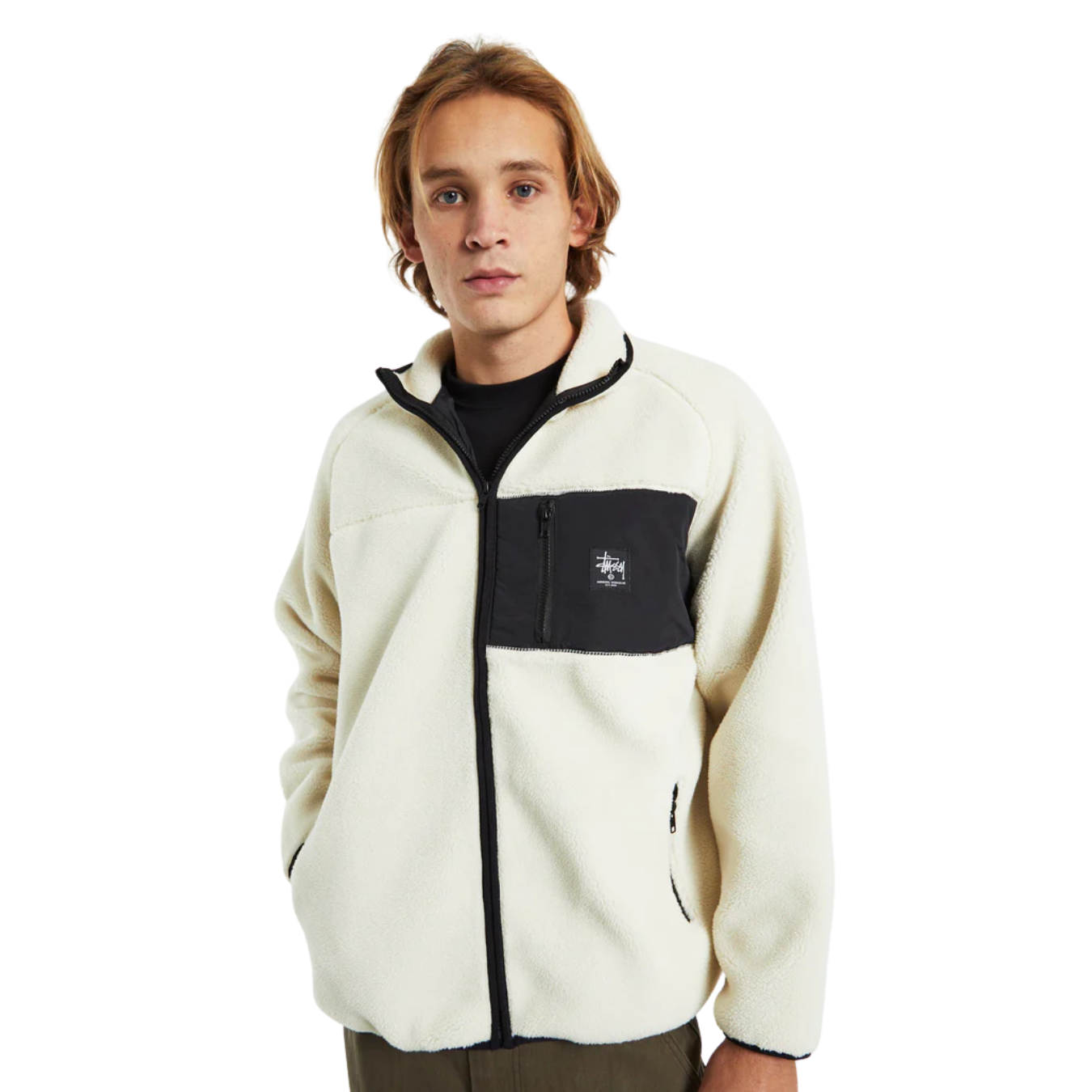 Stussy Work Sherpa Zip Crewneck Jumper - Natural