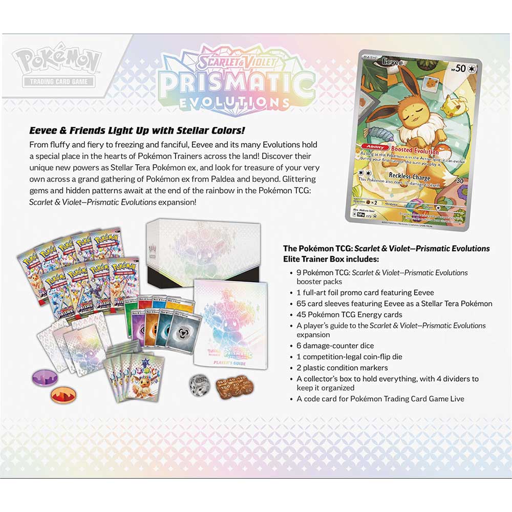 
                      
                        Pokemon TCG Scarlet & Violet - Prismatic Evolutions Elite Trainer Box
                      
                    